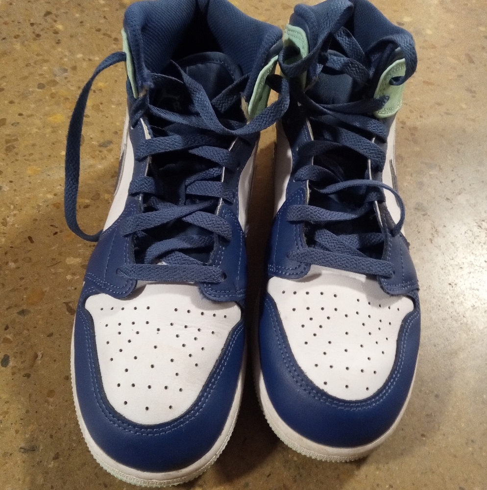 Jordan 1 Mid Navy and Blue Mint Kids - Picture 2 of 7